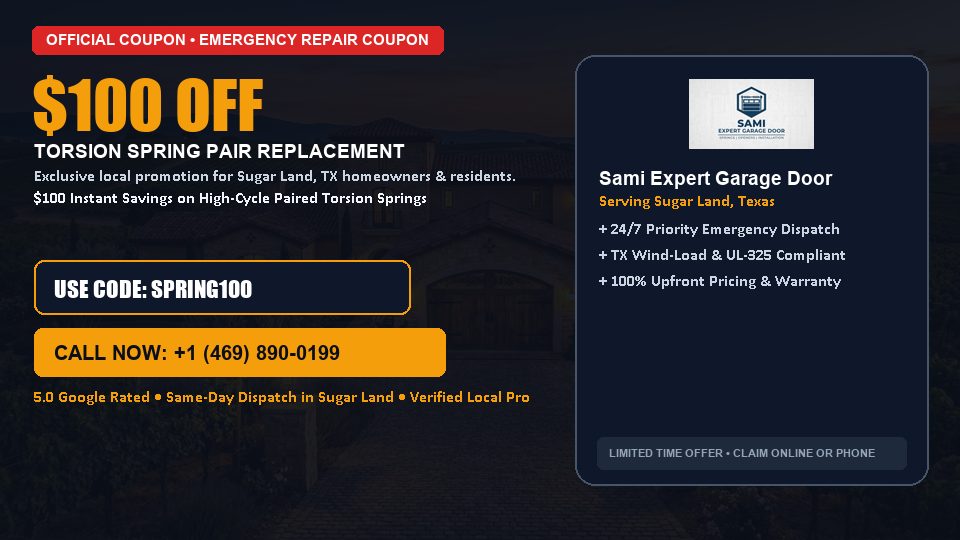 Sami Expert Garage Door $100 OFF Dual Torsion Spring Replacement in Sugar Land, TX