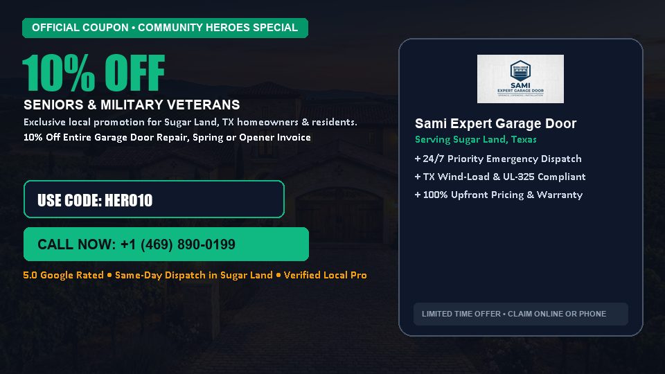 Sami Expert Garage Door 10% OFF Seniors & Military Veterans in Sugar Land, TX